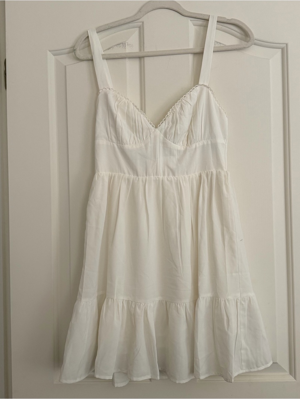 Princess Polly White Ruched Bust Tie Back Ruffle Mini Dress US 4